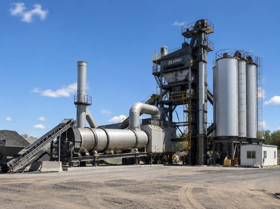 Planta de asfalto con tambor secador y silos